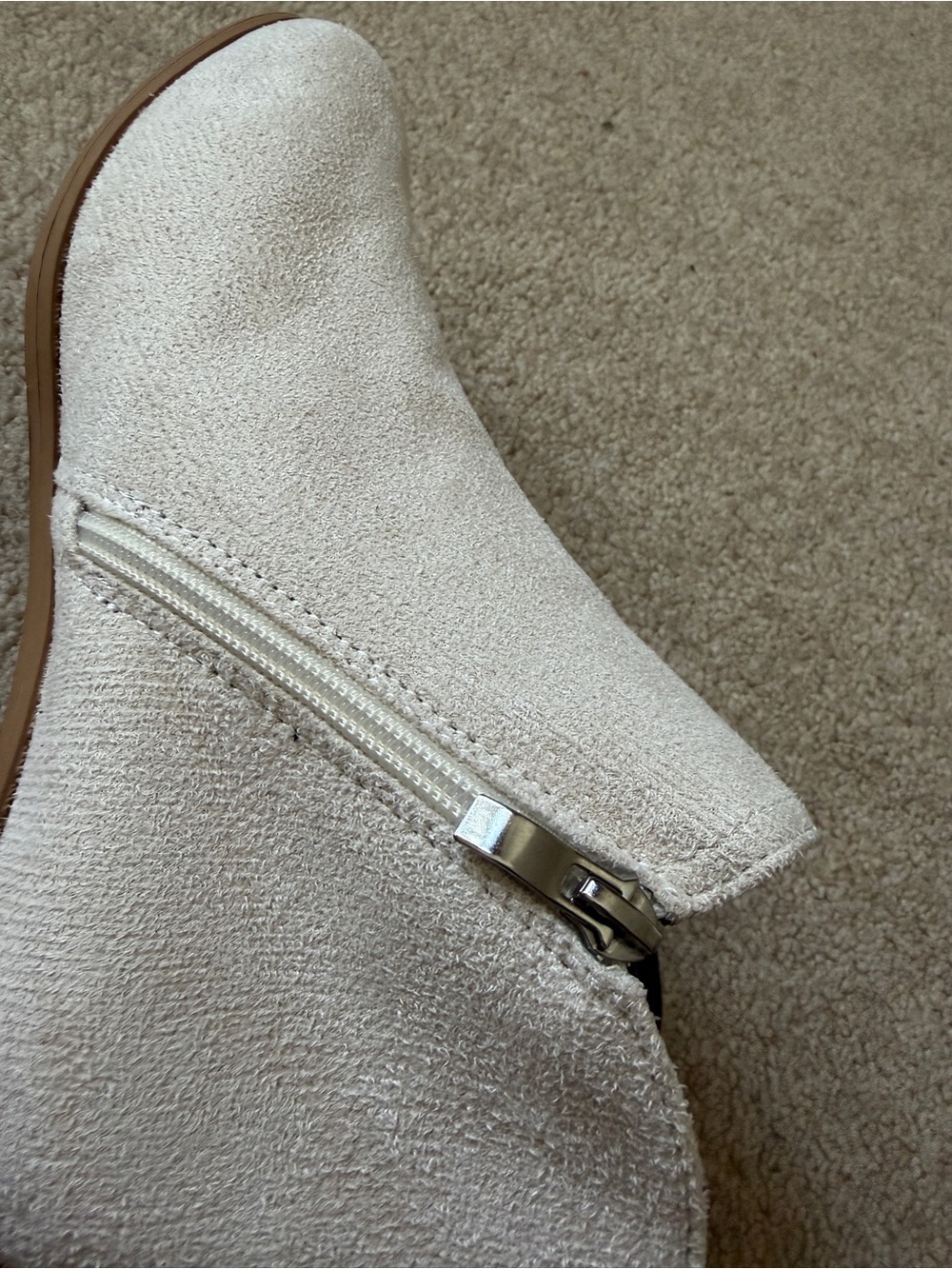 Women’s Beige FauxSuede Look Ankle Boots Size 38 Side Zip Low Heel Booties - Picture 4 of 7